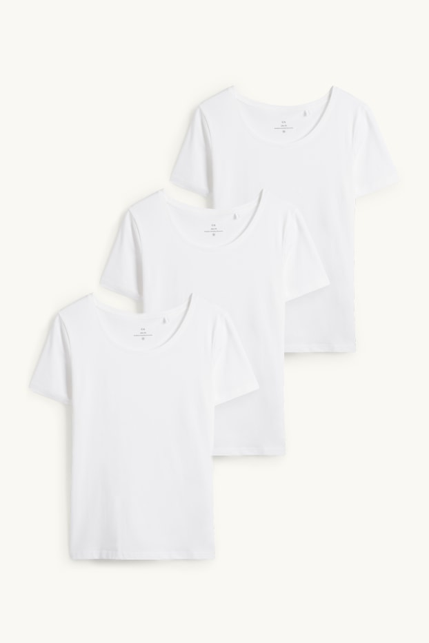 Dames - Set van 3 - T-shirt - slim fit - wit