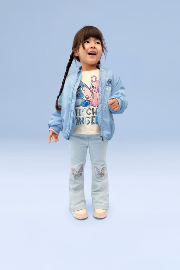 Kinderen: meisjes - Lilo & Stitch - T-shirt - glanseffect - crèmekleurig