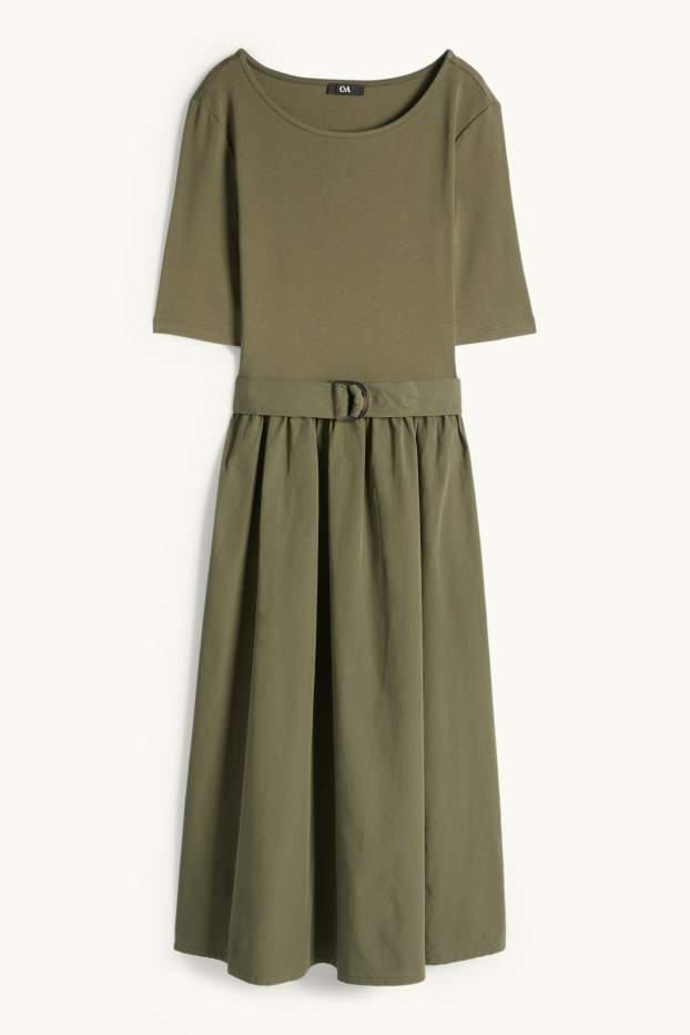 Dona - Vestit fit & flare amb cinturó - caqui