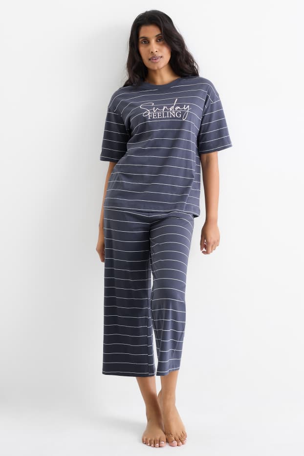 Dames - Pyjama - gestreept - donkerblauw