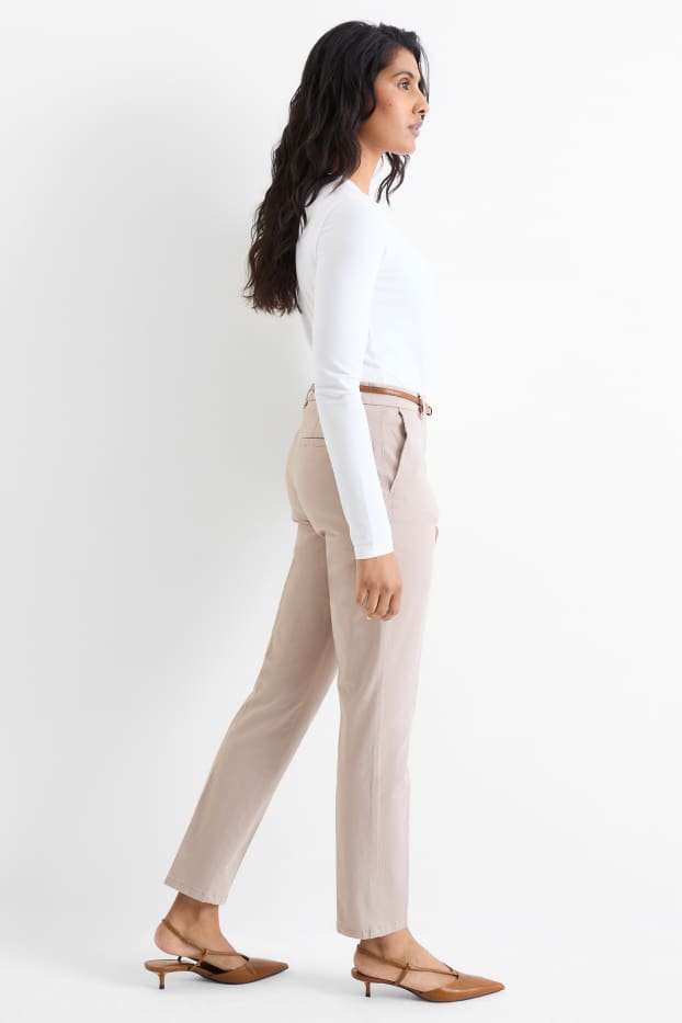 Femmes - Pantalon de toile à ceinture - midwaist - tapered fit - beige clair