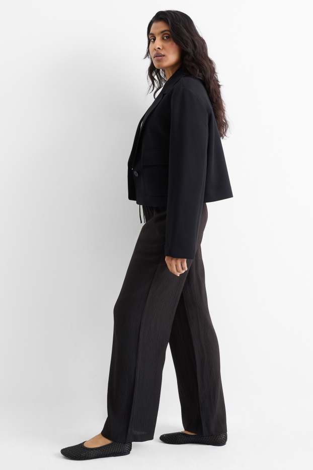 Dames - Pantalon - mid waist - wide leg - zwart