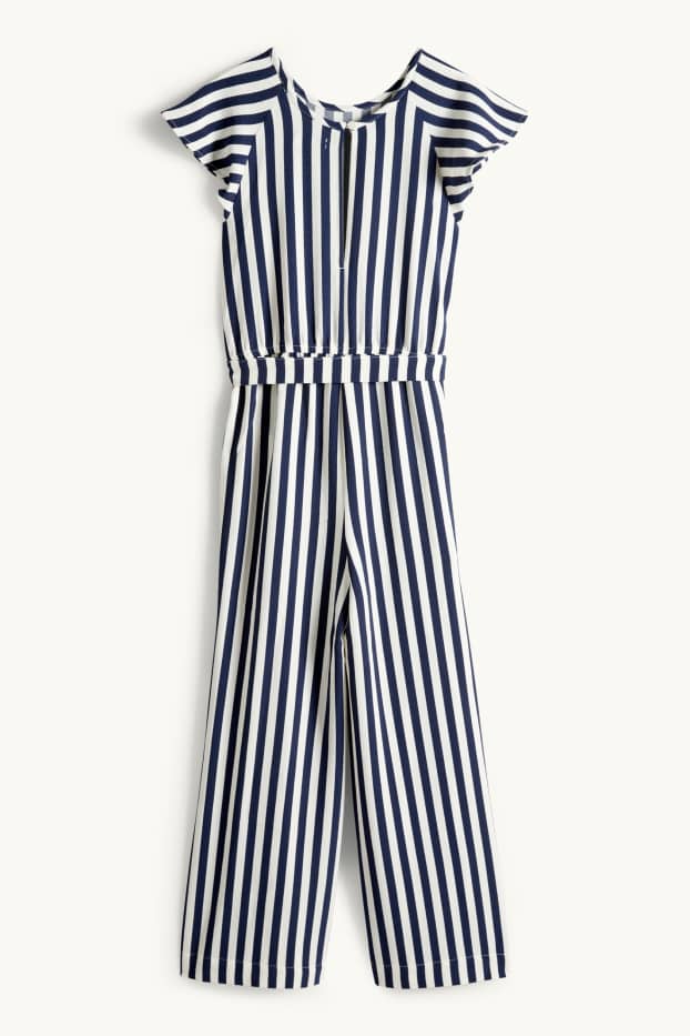 Children Girls - Jumpsuit - striped - textured - dark blue / creme white