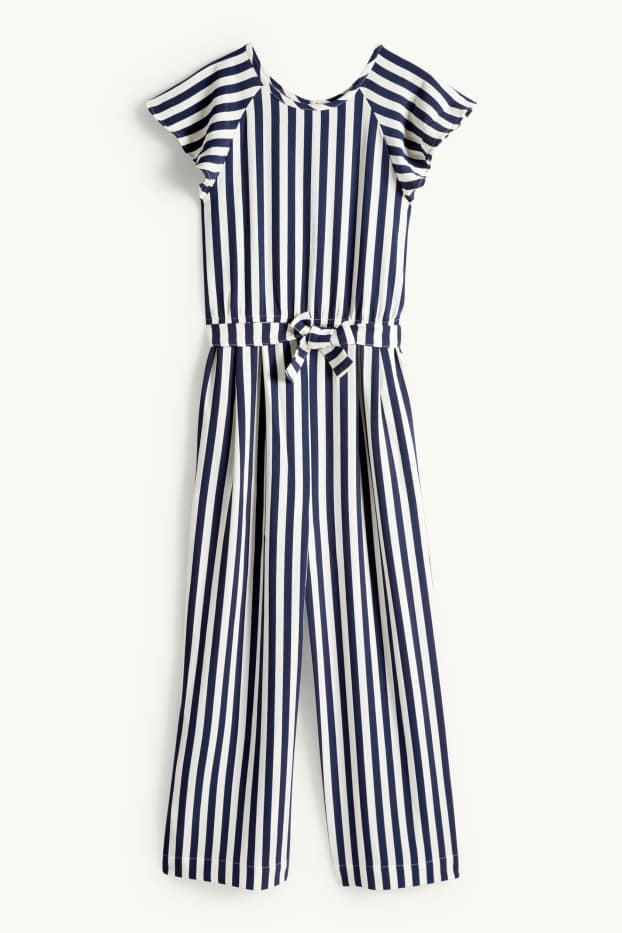 Children Girls - Jumpsuit - striped - textured - dark blue / creme white
