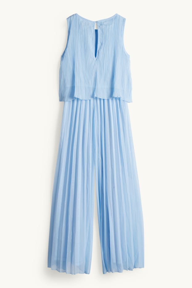 Kinderen: meisjes - Plissé-jumpsuit - glanseffect - lichtblauw
