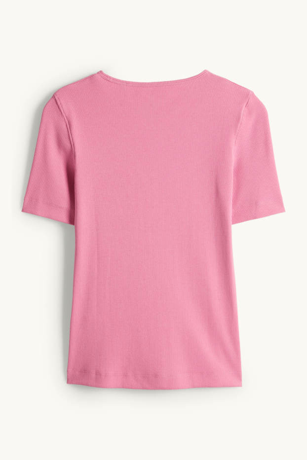 Femmes - T-shirt - slim fit - finition côtelée - rose