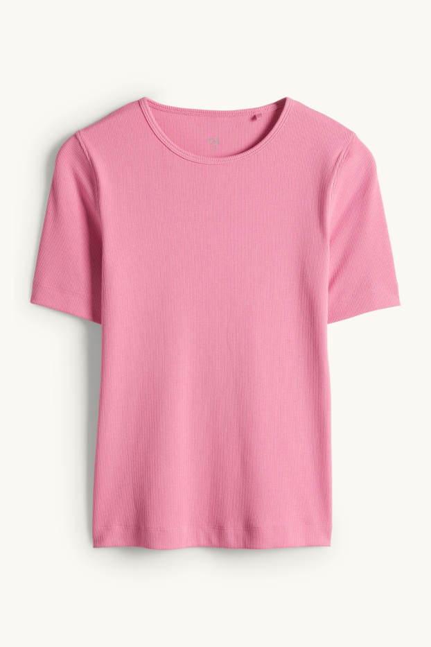 Femmes - T-shirt - slim fit - finition côtelée - rose