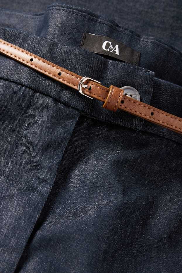 Femei - Pantaloni de stofă cu curea - talie medie - tapered leg - aspect de jeans - albastru închis