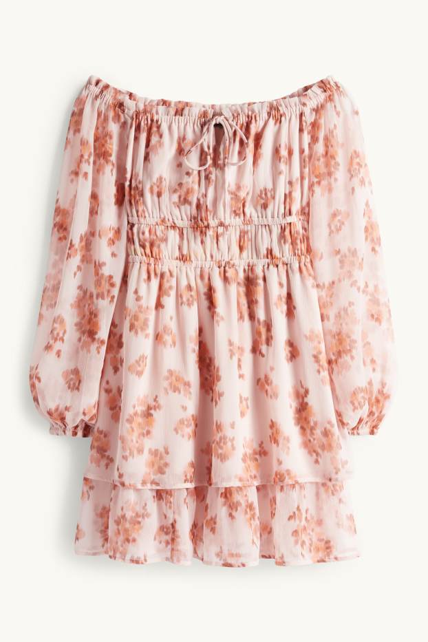 Women - Empire dress - floral - textured - dark rose