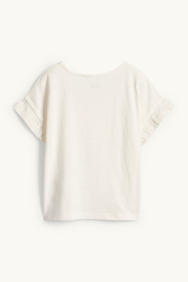 Bambine - Fiore - maglia a maniche corte - effetto brillante - bianco crema