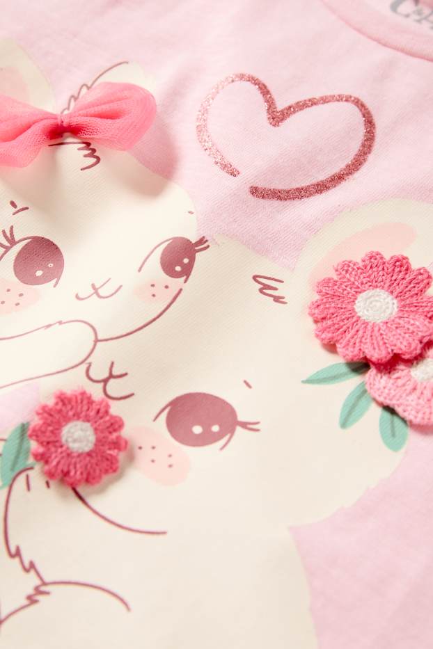 Bambine - Leprotto - maglia a maniche corte - effetto brillante - rosa