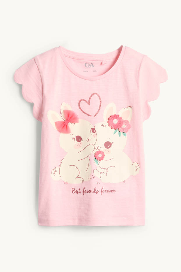 Bambine - Leprotto - maglia a maniche corte - effetto brillante - rosa