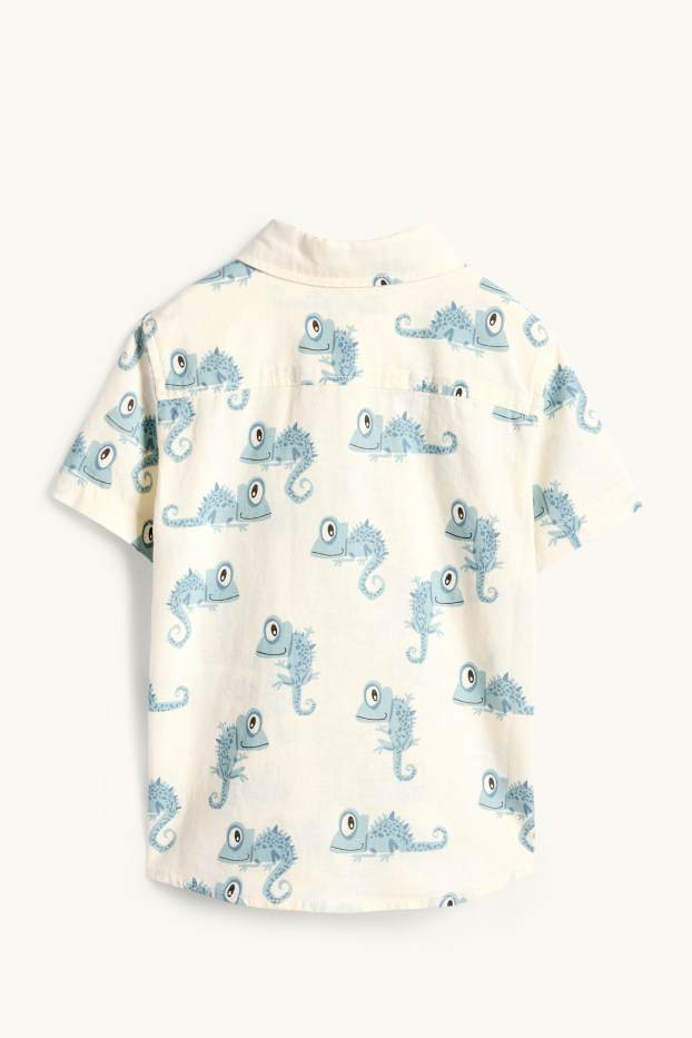 Kinder Jungen - Chamäleon - Hemd - Leinen-Mix - blau  / cremefarben