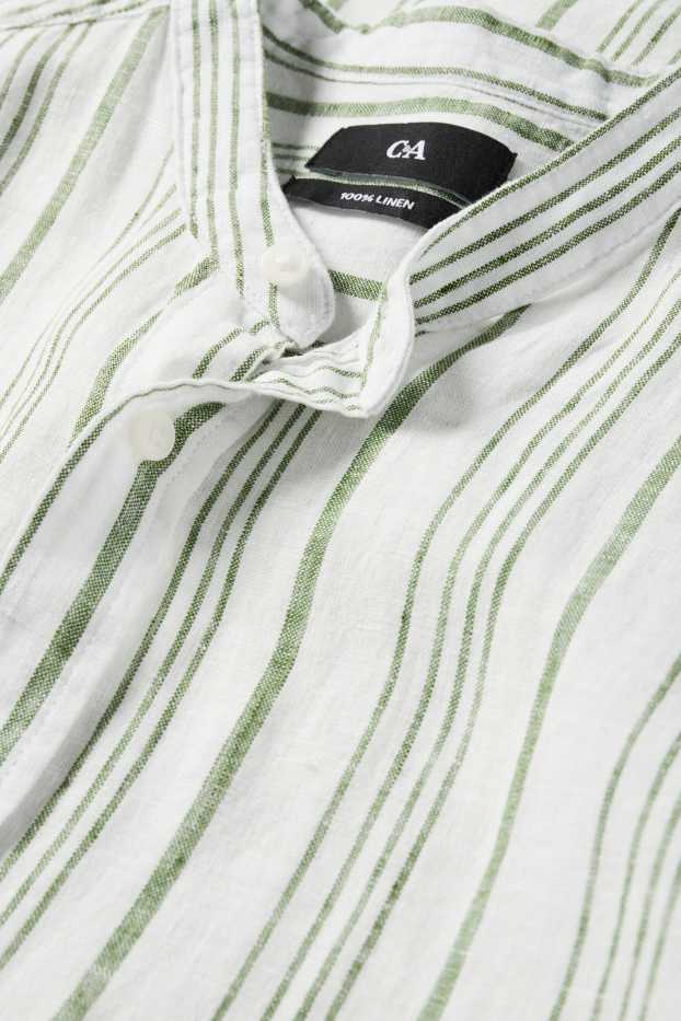 Unisex - Leinenhemd - Regular Fit - Stehkragen - gestreift - cremeweiss