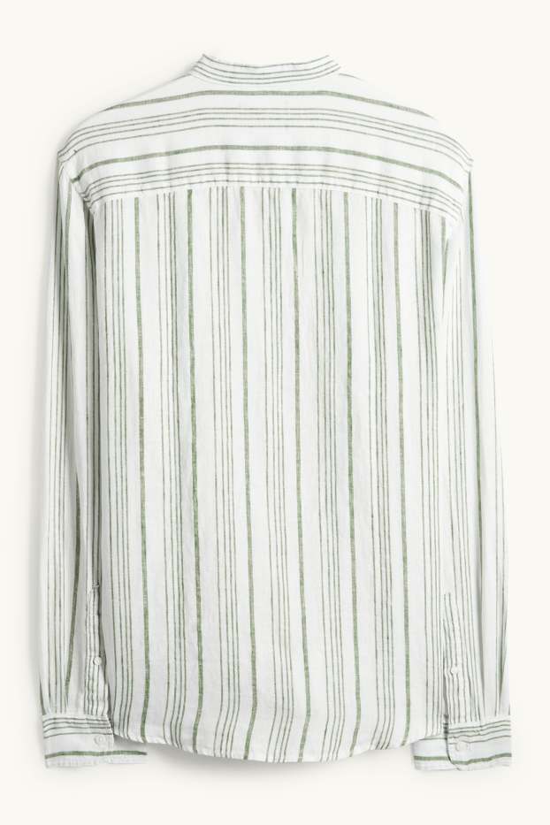 Unisex - Leinenhemd - Regular Fit - Stehkragen - gestreift - cremeweiss