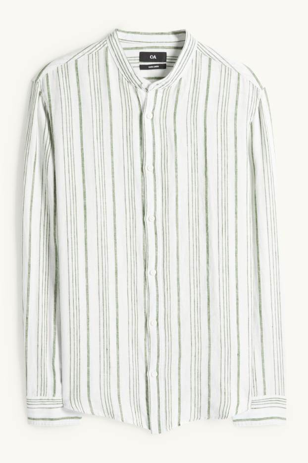 Unisex - Leinenhemd - Regular Fit - Stehkragen - gestreift - cremeweiss