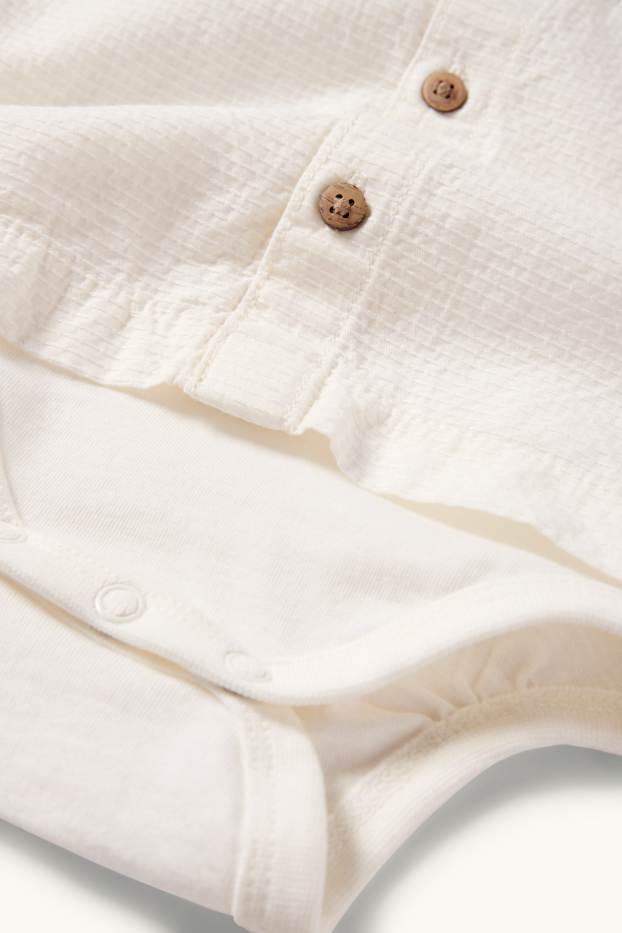 Bebeluși - băieți - Body bebeluși - aspect 2 în 1 - structurat - alb-crem