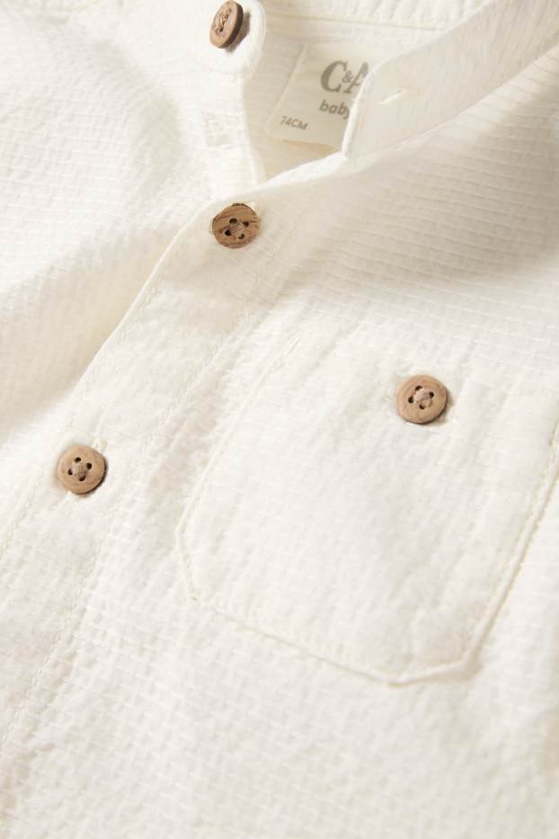 Bebeluși - băieți - Body bebeluși - aspect 2 în 1 - structurat - alb-crem