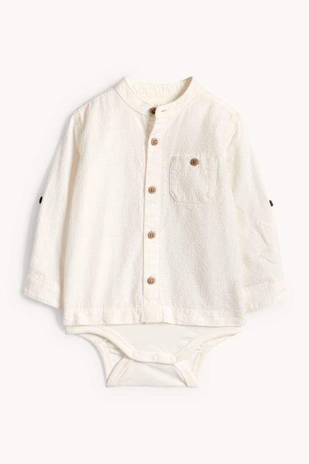 Bebeluși - băieți - Body bebeluși - aspect 2 în 1 - structurat - alb-crem