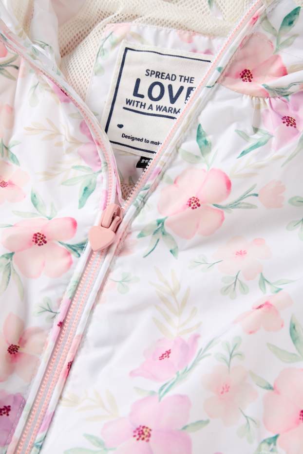 Enfants filles - Fleur - veste avec capuche - blanc / rose
