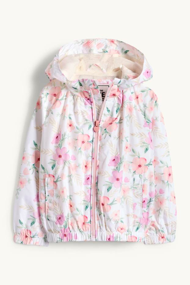 Enfants filles - Fleur - veste avec capuche - blanc / rose