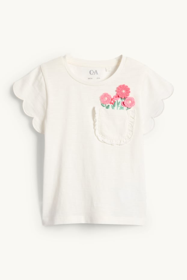 Bambine - Fiore - maglia a maniche corte - bianco crema