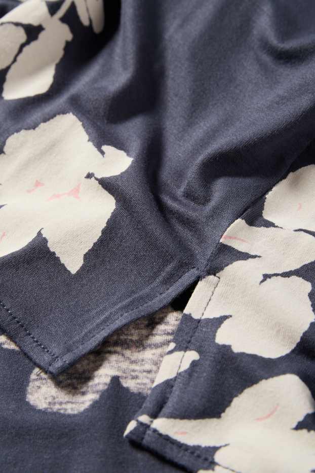 Damen - Viskose-Nachthemd - geblümt - dunkelblau / cremeweiß