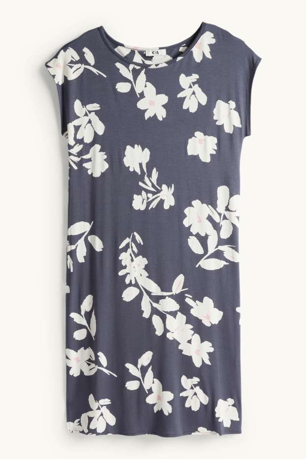 Damen - Viskose-Nachthemd - geblümt - dunkelblau / cremeweiß