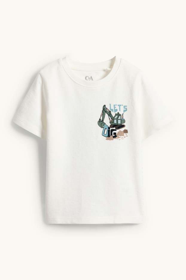 Děti - chlapci - Bagr - tričko s krátkým rukávem - žebrované - krémově bílá