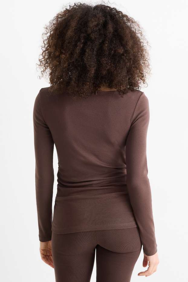 Femei - Tricou cu mânecă lungă - slim fit - maro închis