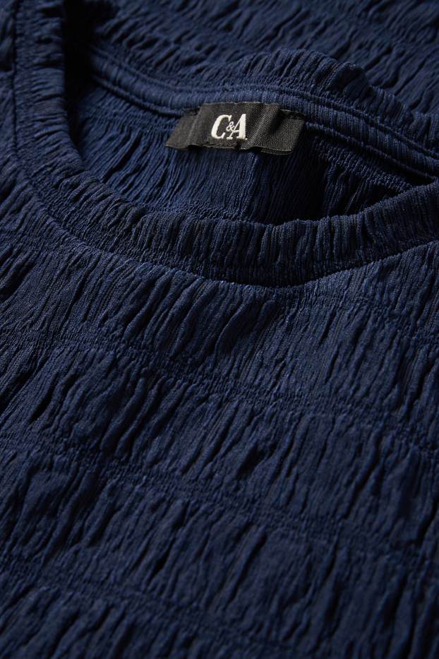 Dona - Samarreta de màniga curta - regular fit - frunzida - blau fosc