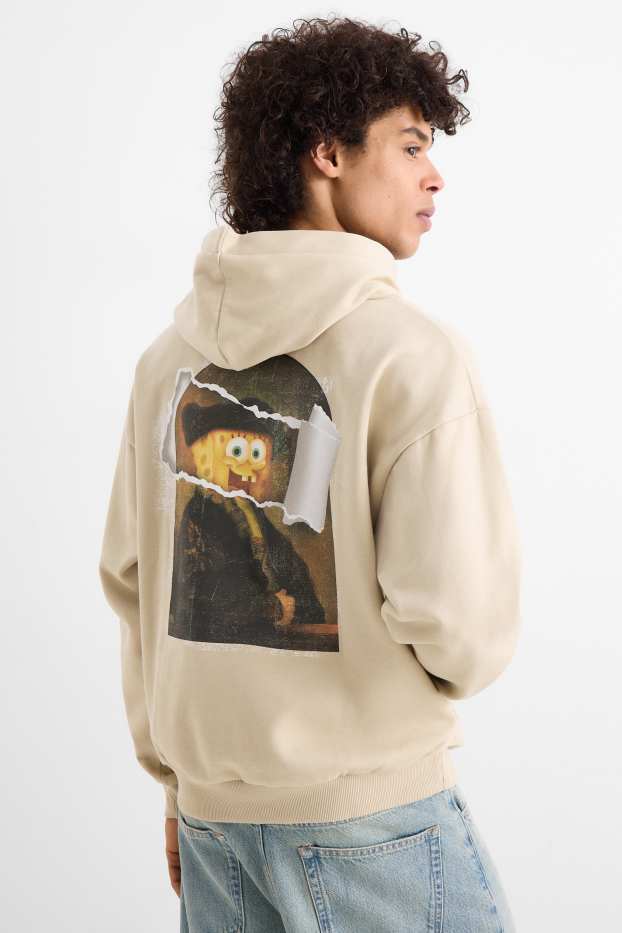 Home - Dessuadora oversized amb caputxa - Bob esponja - beix clar