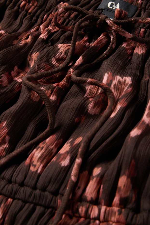 Damen - Empirekleid - geblümt - strukturiert - dunkelbraun