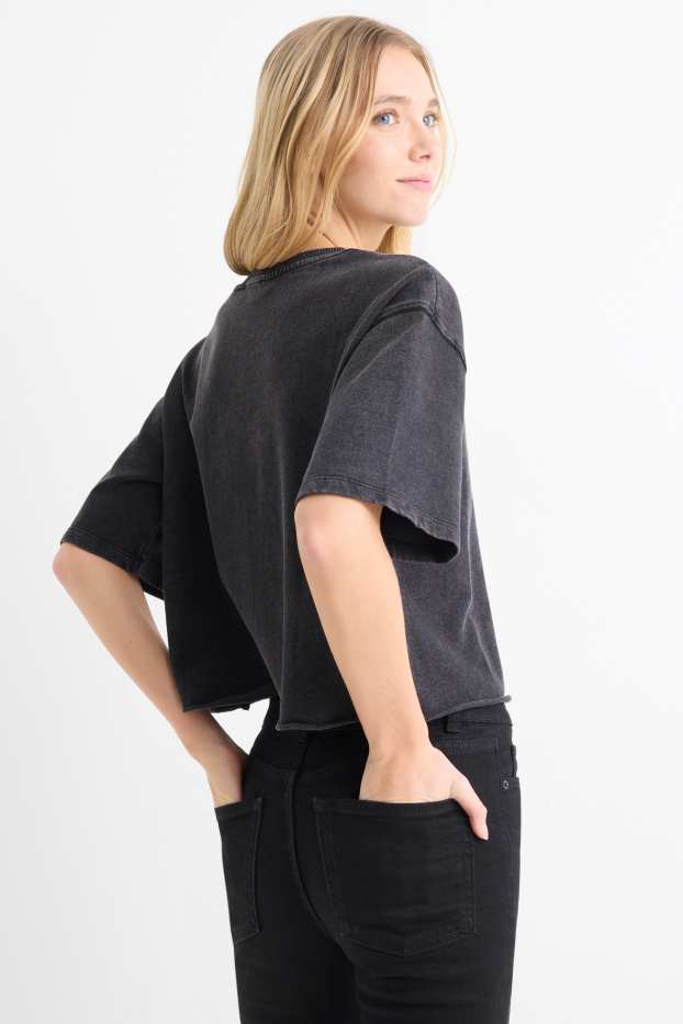 Damen - Crop T-Shirt - Relaxed Fit - schwarz