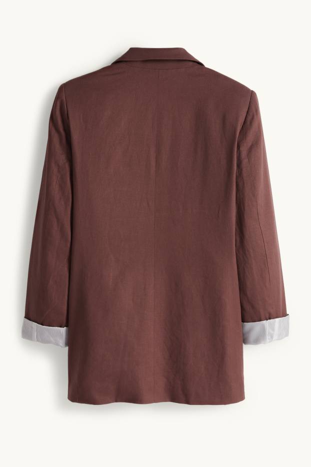 Mujer - Americana larga - regular fit - mezcla de lino - marrón oscuro