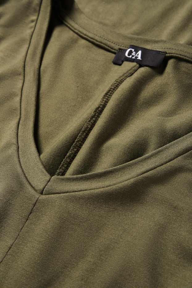 Damen - T-Shirt mit V-Ausschnitt - khaki