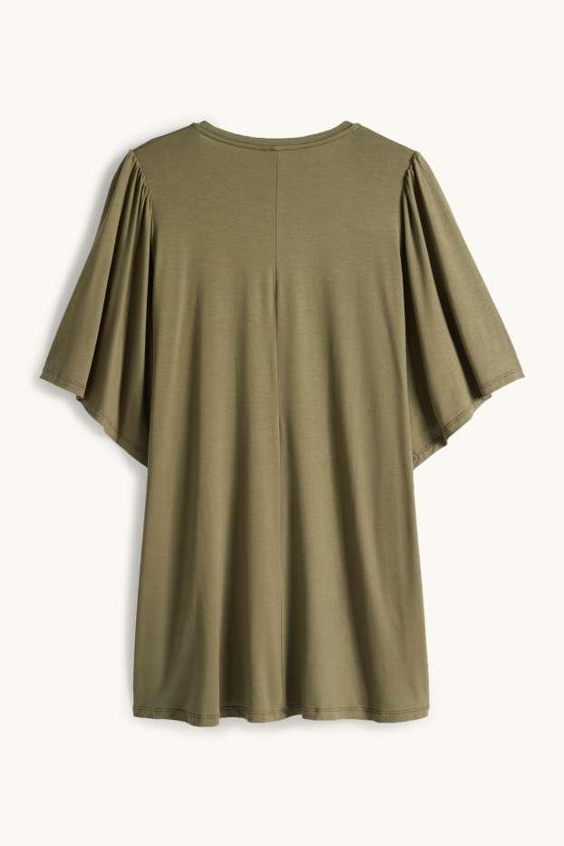 Damen - T-Shirt mit V-Ausschnitt - khaki