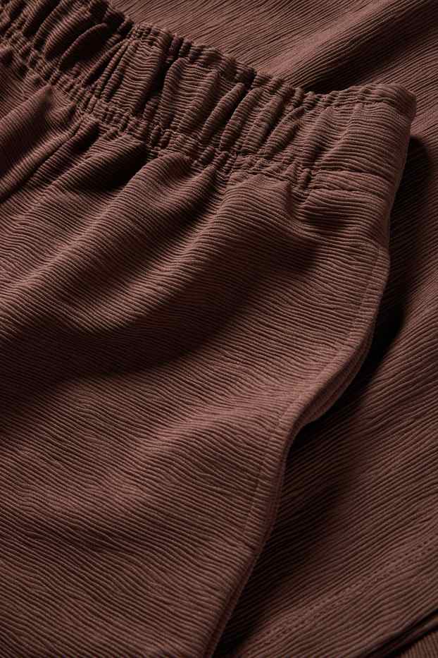 Femmes - Pantalon en jersey - mid waist - regular fit - finition texturée - marron foncé