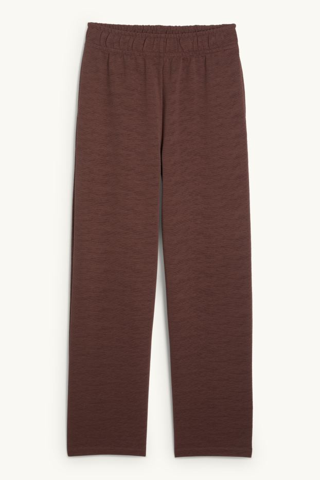 Femmes - Pantalon en jersey - mid waist - regular fit - finition texturée - marron foncé