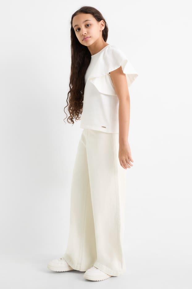 Kinder Mädchen - Stoffhose mit Gürtel - cremeweiss