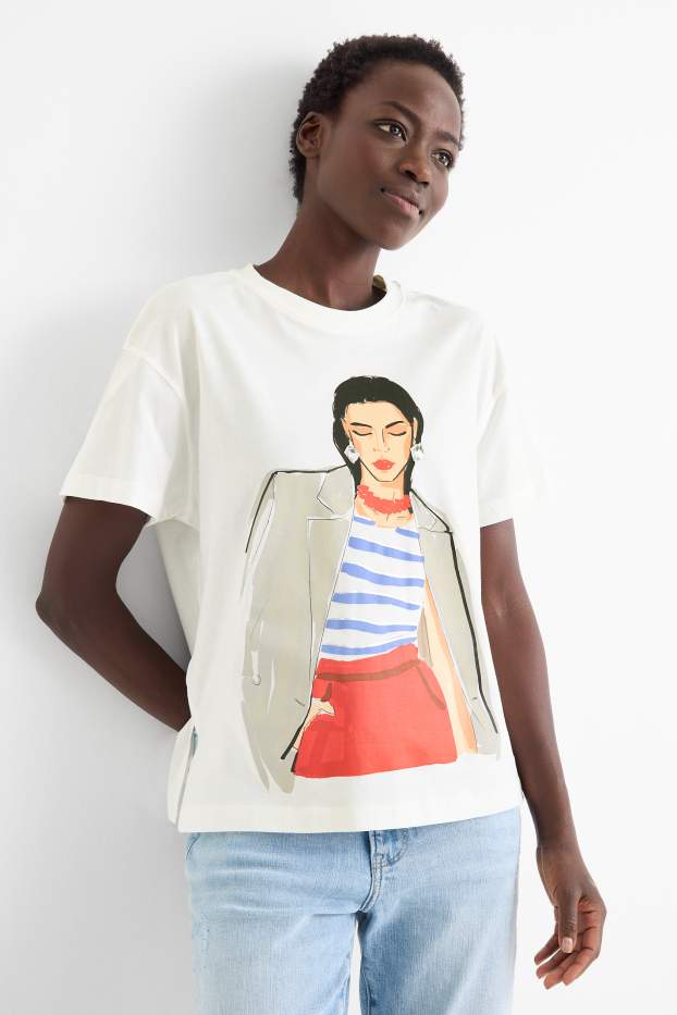 Femei - Tricou - relaxed fit - aspect lucios - alb