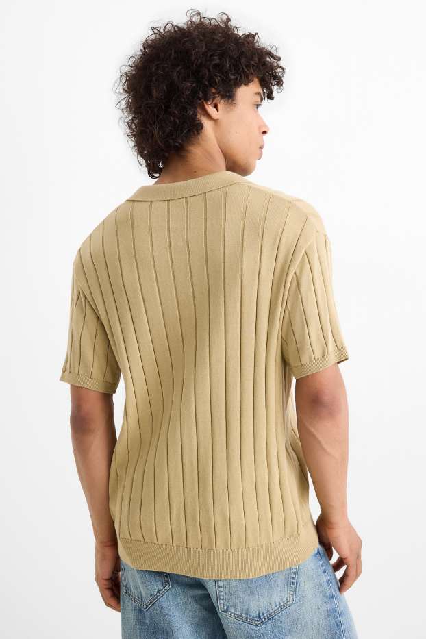 Bărbați - Tricou polo din tricot - regular fit - reiat - bej