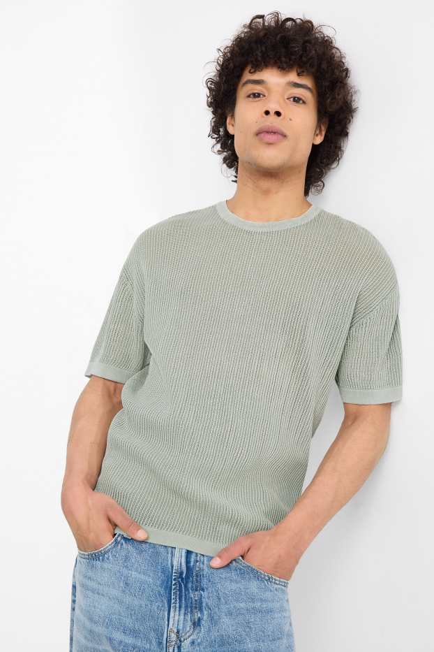 Herren - Strick-T-Shirt - Relaxed Fit - gerippt - mintgrün