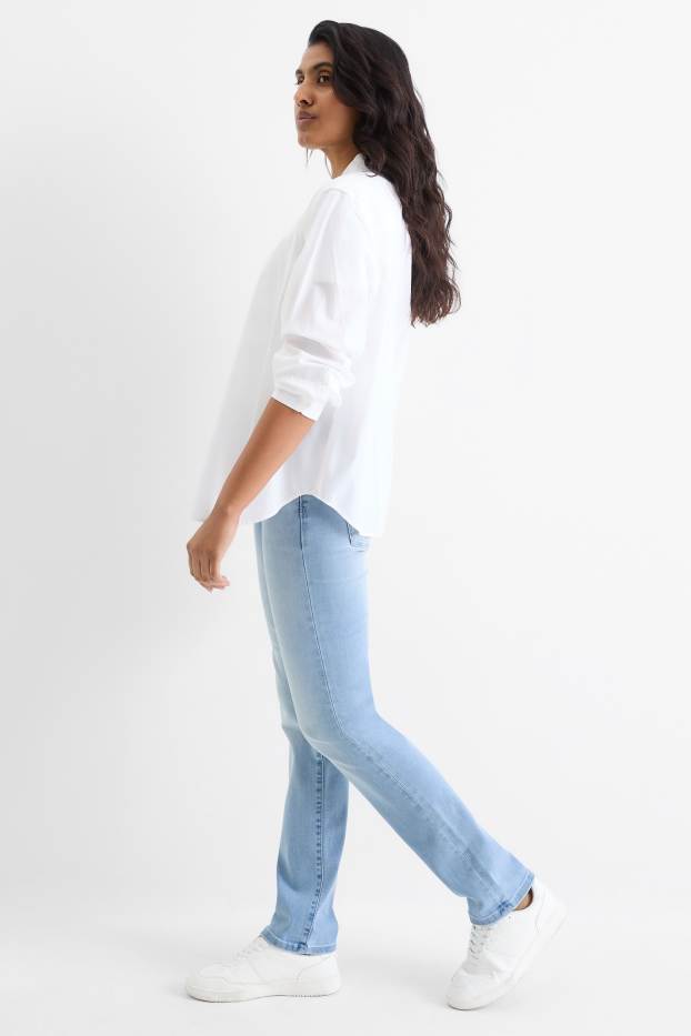 Women - Straight jeans - mid-rise waist - denim-light blue