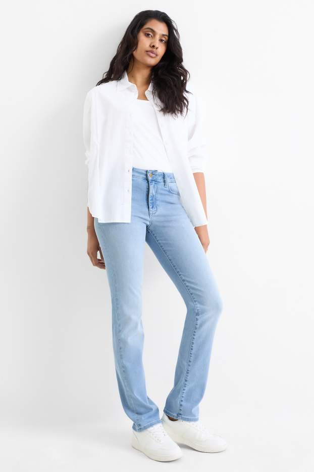 Women - Straight jeans - mid-rise waist - denim-light blue