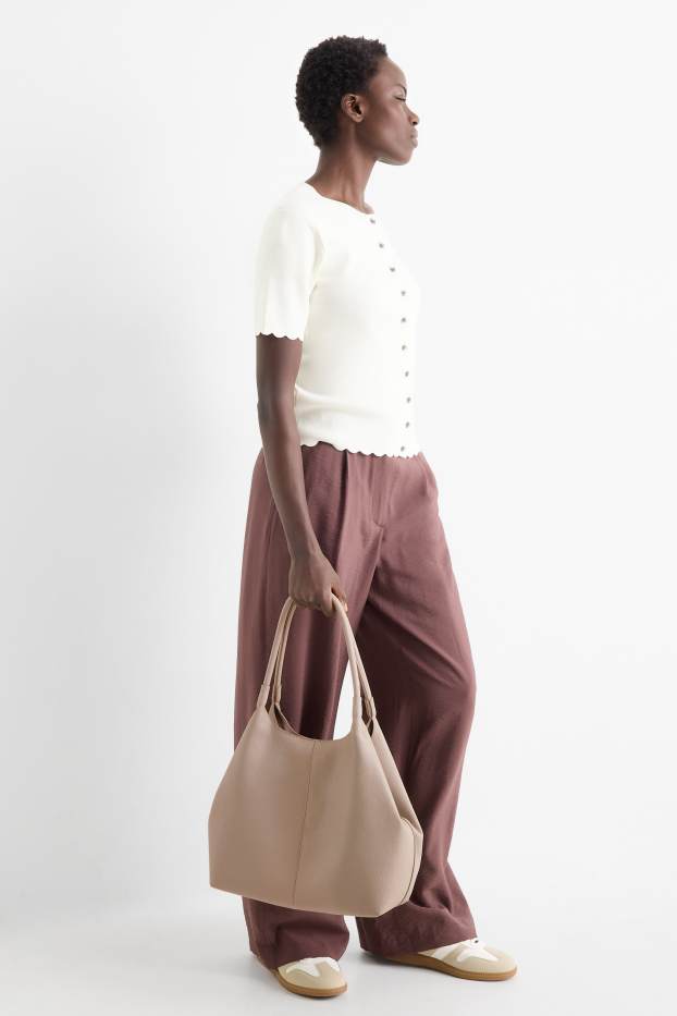 Damen - Großer Shopper - Lederimitat - beige