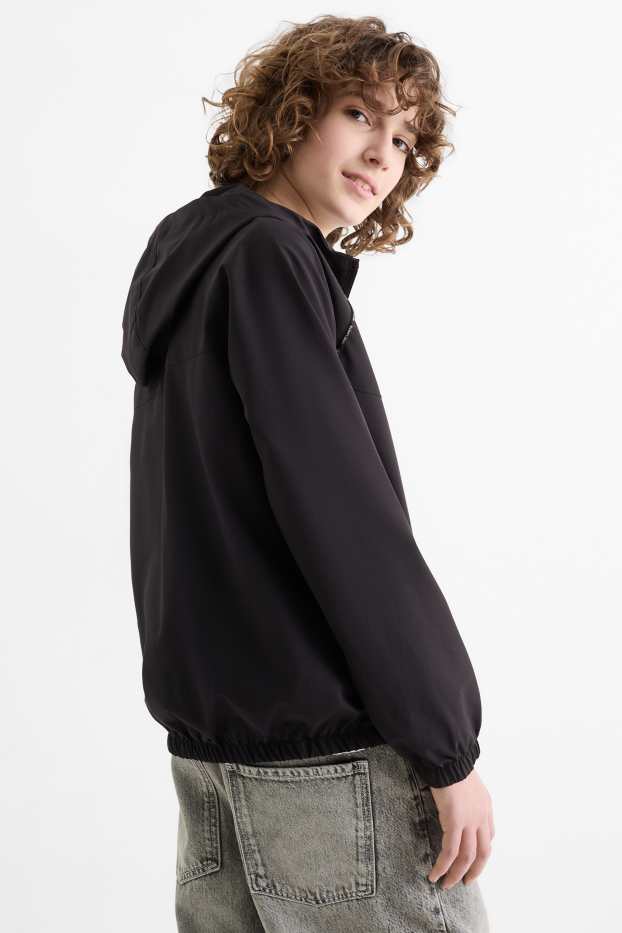 Kinder Buben - Jacke mit Kapuze - wasserabweisend - schwarz