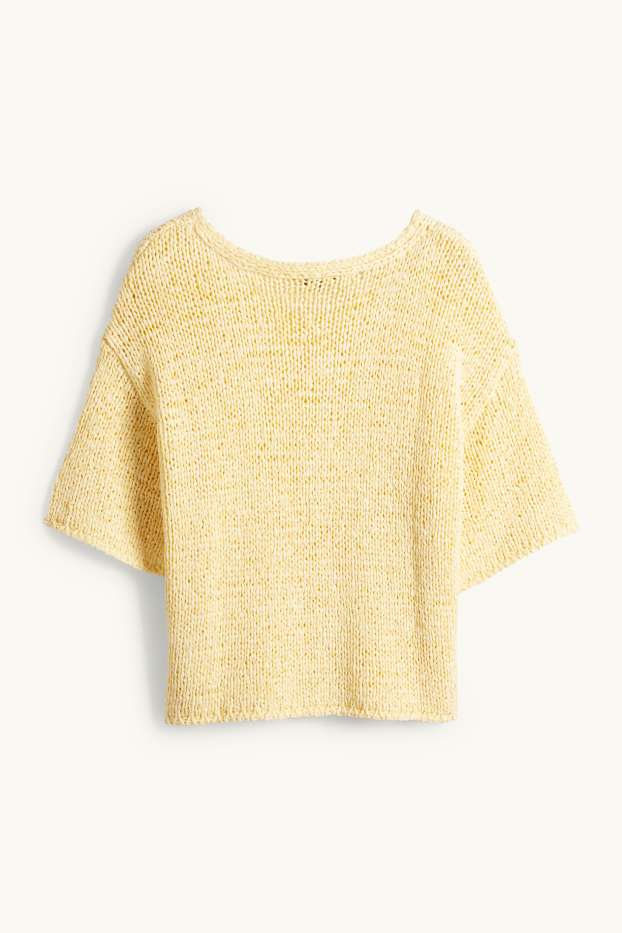 Dames - Gebreide trui - korte mouwen - geel