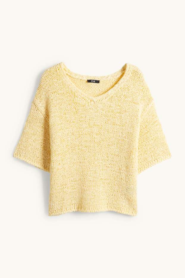 Dames - Gebreide trui - korte mouwen - geel