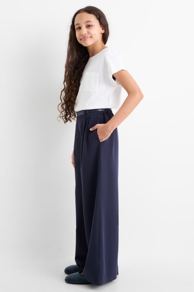 Copii - Fete - Pantaloni de stofă cu curea - albastru închis